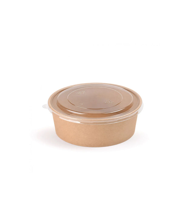 Brown paper bowl (wide) 500 ml 16 oz + transparent plastic cover 300 sets