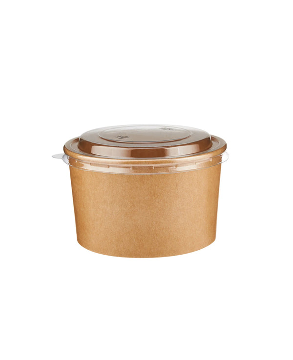 Kraft brown paper bowl with lid Size 42 ounces Diameter 165 mm Height 75 mm Quantity: 300 per carton