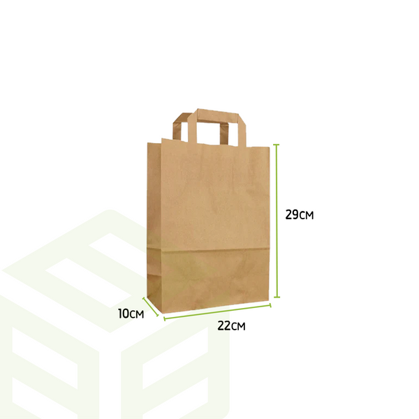 Brown Kraft Paper Bags With Flat Handle Base 10 Length 29 Width 22 Quantity Per Carton 240 Bags