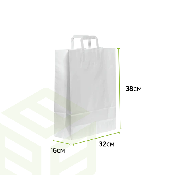 White Paper Bags With Flat Handle Base 16 Length 40 Width 32 Quantity Per Carton 160 Bags