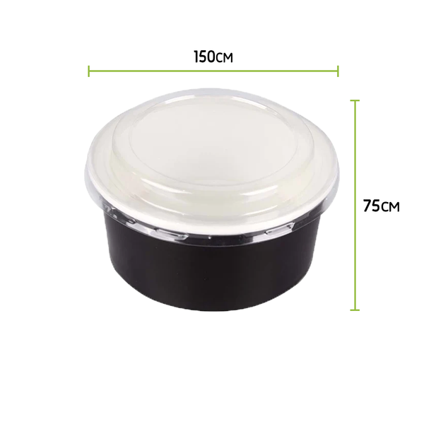 Black paper bowl 1000 mm, size 32 ounces + transparent plastic cover / 300 sets