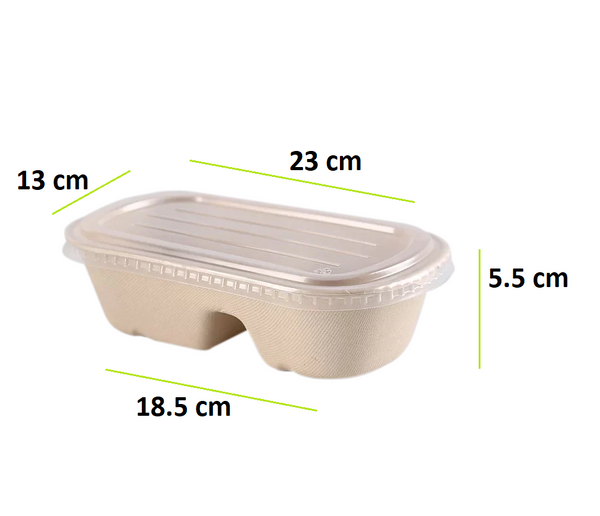 علب طعام صحي مقسم مع غطاء بلاستيك 750 مل مصنوعة من قصب السكر العدد: 500 في الكرتون