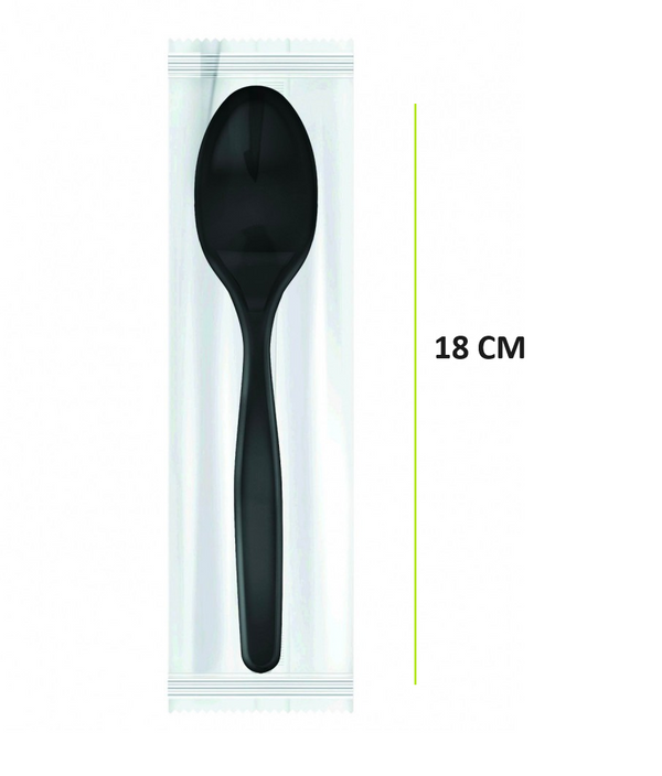 Black plastic coated spoon, length 18 cm, number 1000 in a carton