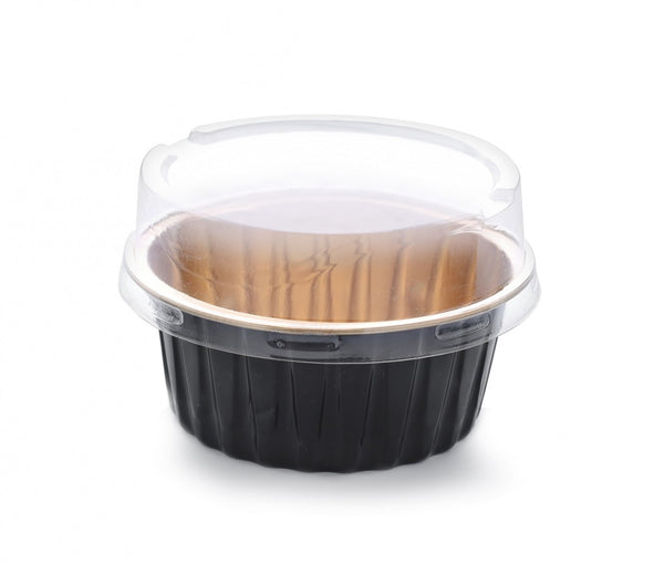Round aluminum cans with a transparent lid, black color and golden interior, Capacity: 200 ml, Quantity: 240 per carton