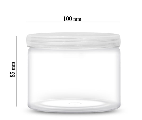 Plastic jar with lid Size 435 ml Length 8.5 cm Diameter 10 cm Quantity: 144 per carton