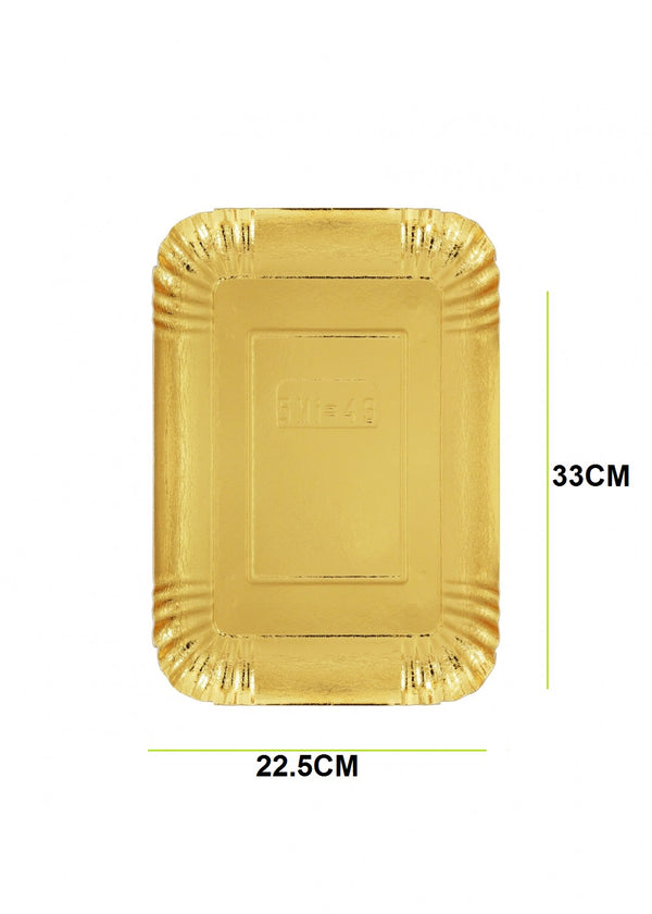 Rectangular golden paper plate, length 33 cm, width 22.5 cm, number 144 in a carton