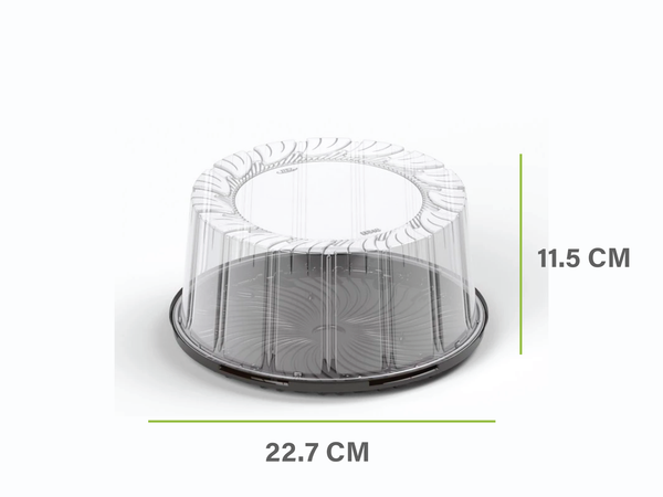 Round transparent cake boxes + black base size 22.7 x 11.5 cm. Packing: 100/carton