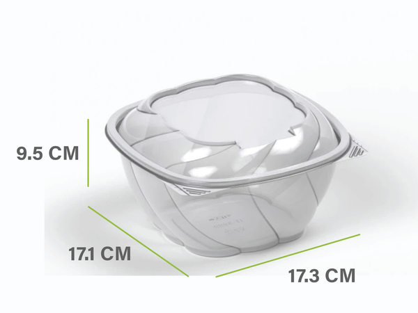Transparent round plastic container with transparent lid size 1000 ml - packing: 300/carton