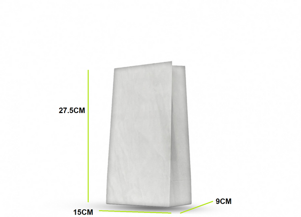 اكياس بيضاء للكرسون الطول 27.5 سم العرض 15 سم القاعدة 9 سم التعبئة: 640 كيس في الكرتون